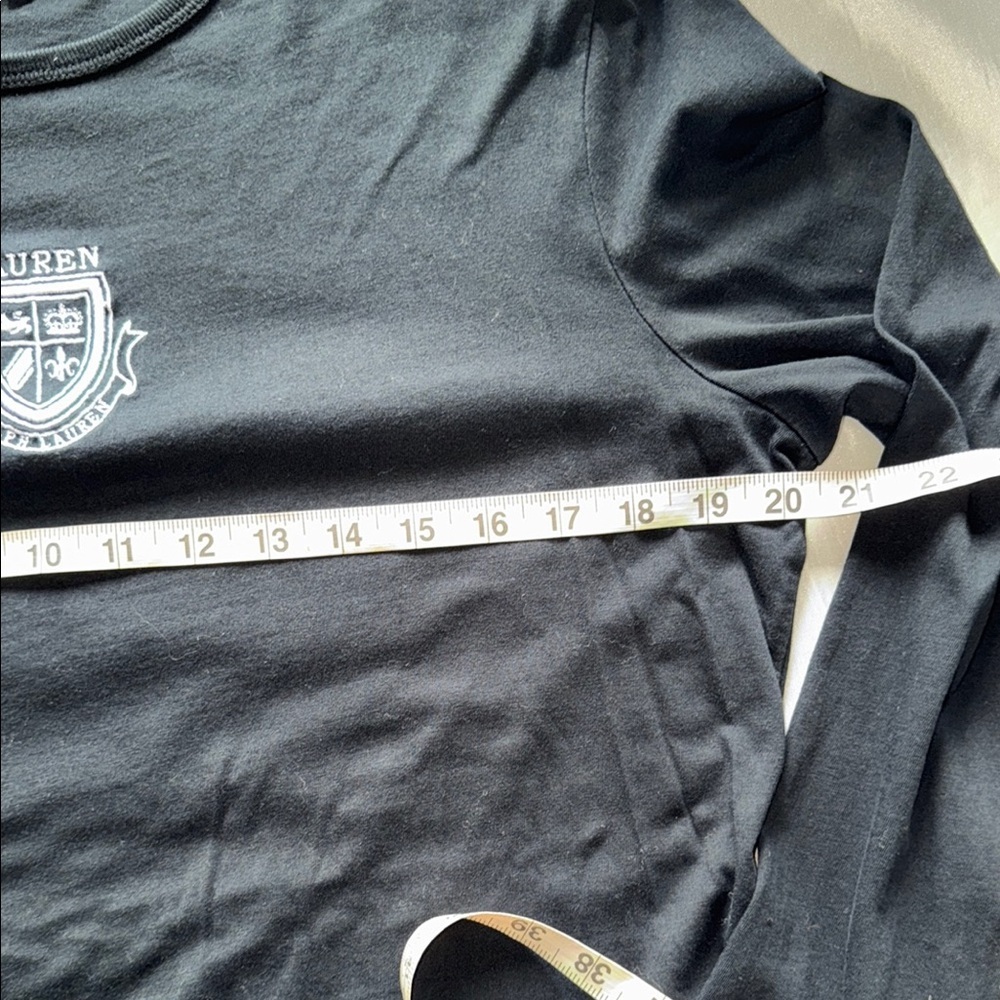 Vintage Lauren Active Ralph Lauren Black Long Sleeve T-Shirt White Crest Preppy - Picture 6 of 9